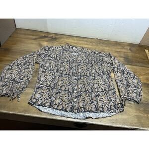 Faherty Everleigh Tie Cuff Top Burgundy Floral Print Long Sleeve Viscose Small